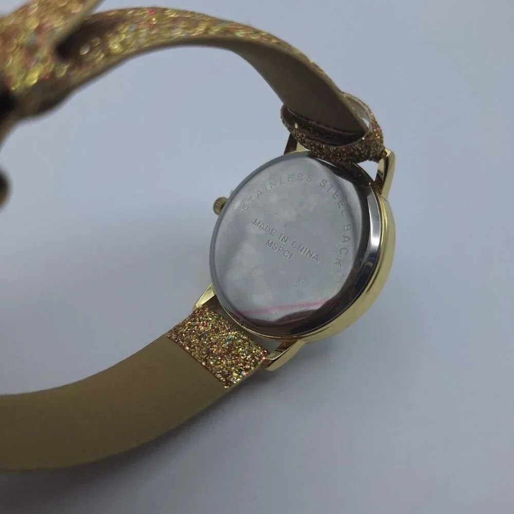 MSPCI Sparkly Gold Watch‎ Working Adjustable Classic Shiny Glitter Band